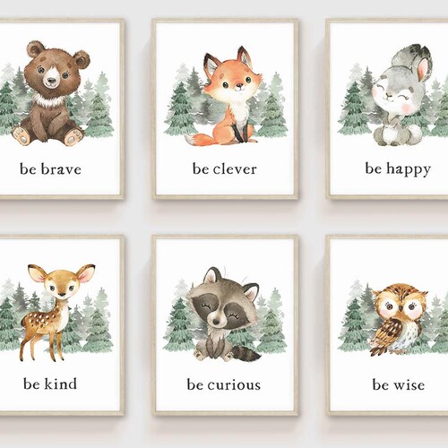 Woodland Wall Art Forest Animals Nursery Prints Wall Decor Etsy