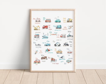 Transportation Vehicle Alphabet PRINTED art prints Cars alphabet Prints are shipped alphabet printed on high archival paper TA2-A1