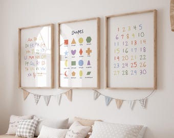 Alphabet Nursery Wall Art ABC Poster Playroom Wall Art Alphabet Chart Educational Nursery Rainbow Print Toddlers Classroom Wall Art SAN1-A3