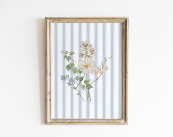 Floral Nursery Art For Girls Room Cottagecore Decor Botanical Print Blue Wall Art Baby Shower Gift FOG6