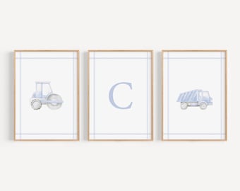 Personalized Vehicle Nursery Art For Boys Room Blue Wall Art Playroom Decor Minimalist Poster Baby Shower Gift BLC2