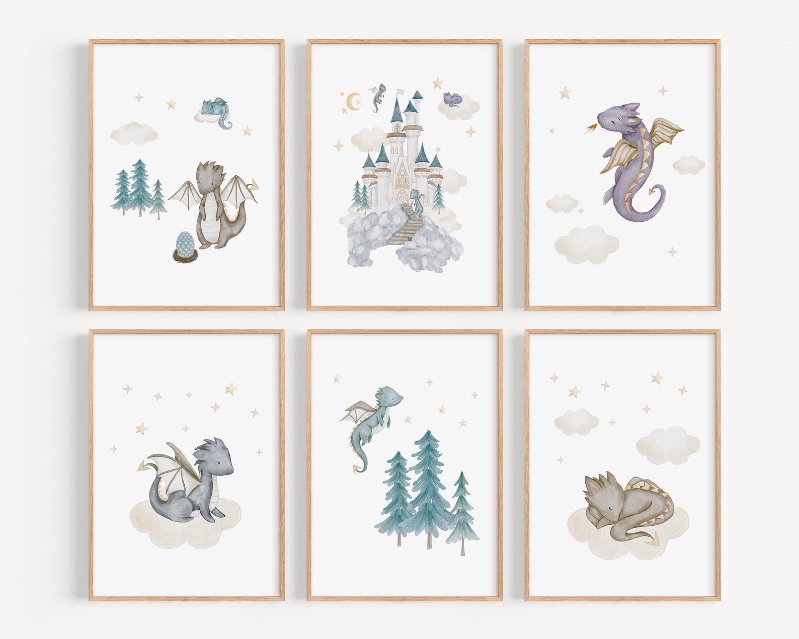 Watercolor Dragon Nursery Wall Art Fairytale Nursery Fantasy Baby Room ...