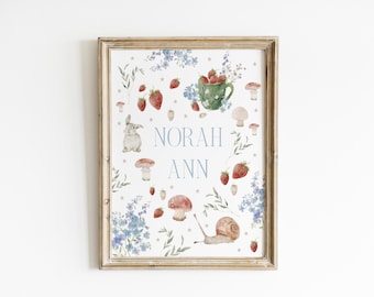 Letrero personalizado con el nombre del bebé, decoración de pared estilo cottagecore para habitación infantil, decoración floral para habitación de bebé niña XMG3-A1