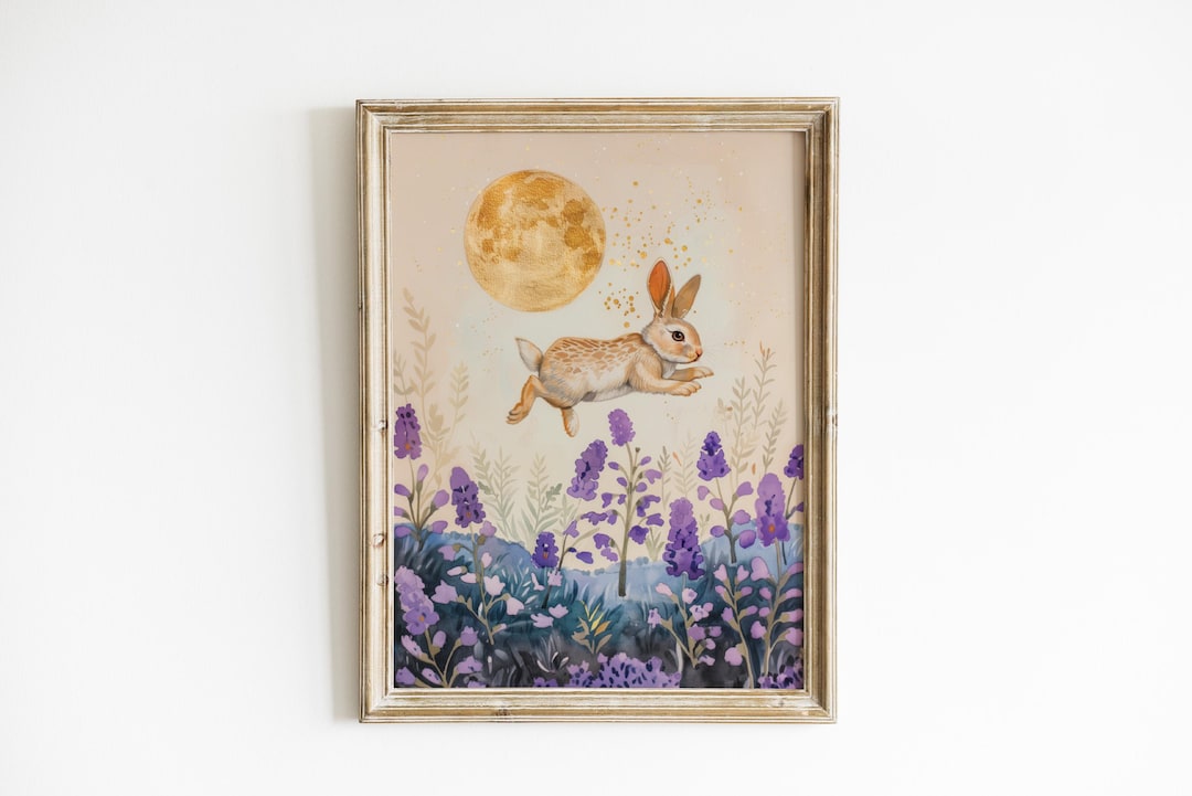 Bunny Nursery Wall Art Woodland Rabbit Print Moon and Stars Kids Room ...