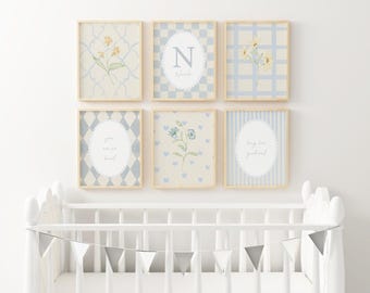 Long Live Girlhood Personalized Blue Floral Nursery Wall Art Custom Baby Name Sign Vintage Girl's Room Cottagecore Gallery Art XVBP1-A6