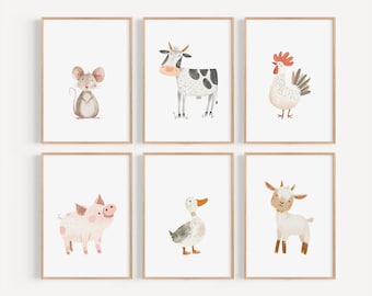 Farm Animal PRINTED art prints. Farm Nursery art prints farm animal themed nursery art printed on high archival paper Set of 6 CF8-A6
