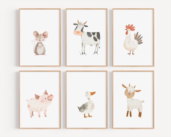 Farm Animal PRINTED art prints. Farm Nursery art prints farm animal themed nursery art printed on high archival paper Set of 6 CF8-A6