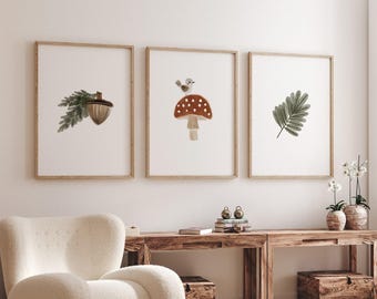 Boho Woodland wall art Set of 3 RINTED VERSION, boho woodland wall art, tree nursery decor Forest nursery Nursery Prints Watercolor BW4-A3