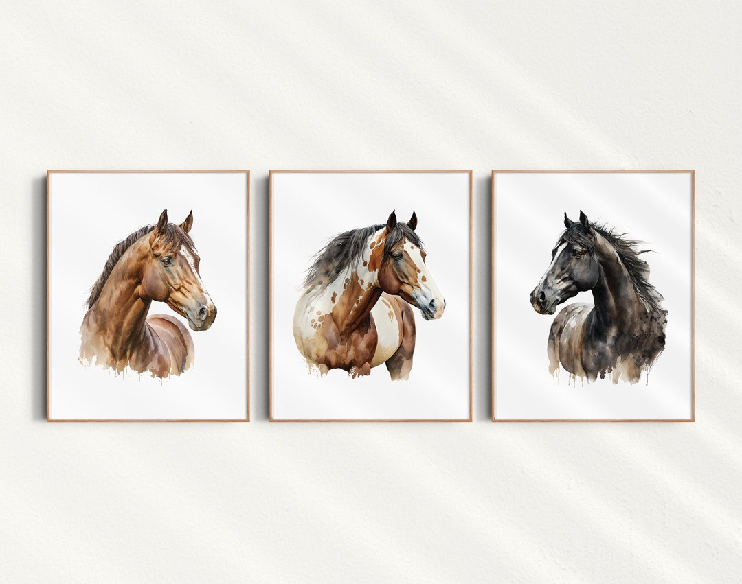 Horse Print Set PRINTED and Shipped. Set of 3 Horse Art Prints ...