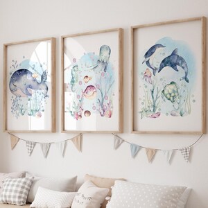 Under the Sea Ocean Art Prints PRINTED Set of 3 Ocean art prints printed on high quality art paper perfect for your ocean nursery! U02 image 4