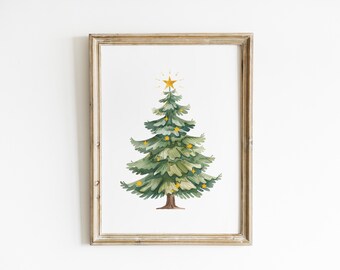 Christmas Tree Wall Art Watercolor Evergreen Print Minimal Holiday Wall Decor Rustic Farmhouse Christmas Artwork Winter Wall Decor ARM7-A1