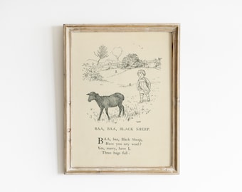 Vintage Baa Baa Black Sheep Nursery art print Nursery Rhyme art gender neutral nursery Printed and shipped on high archival paper AV8-A1