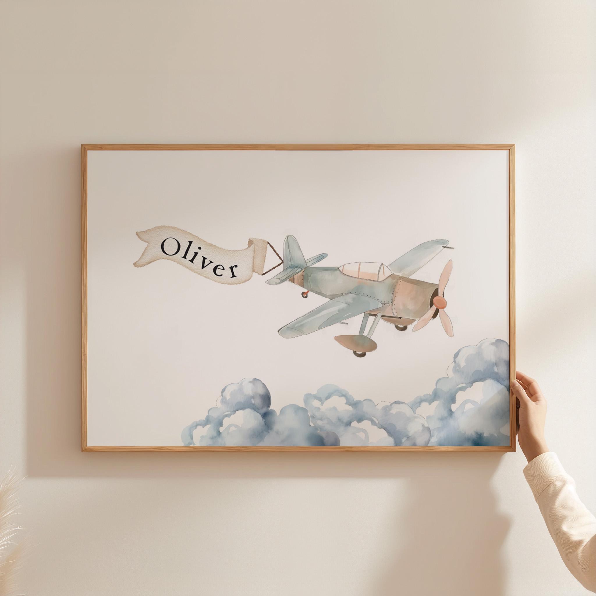 Personalized Airplane Nursery Wall Art Custom Baby Name Sign Boy ...