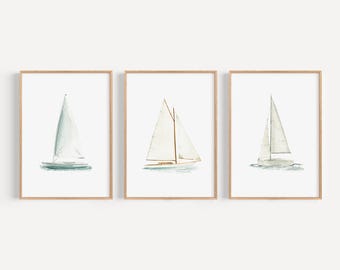 Sailboat Nautical Art Print,  Nautical Art Print, Coastal Decor, Beach Decor, Nautical Decor Nursery print Set of 3 N02