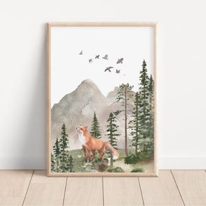 Woodland Nursery wall art PRINTED VERSION, Mountain wall art, tree nursery decor Forest nursery- Nursery Prints Watercolor Woodland- W05 image 7