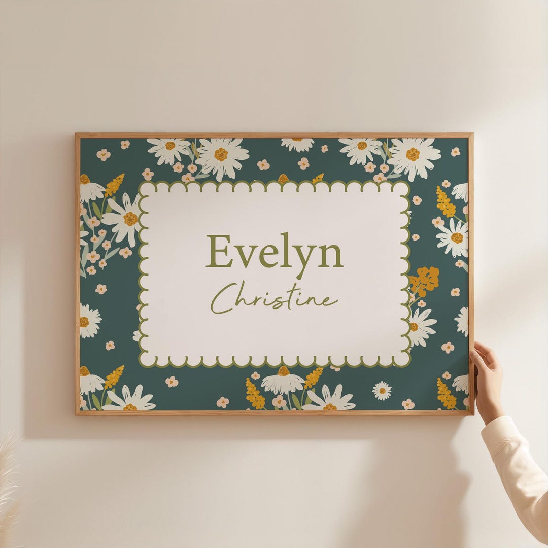 Personalized Baby Girl Nursery Sign Daisy Nursery Wall Art Sage Green ...