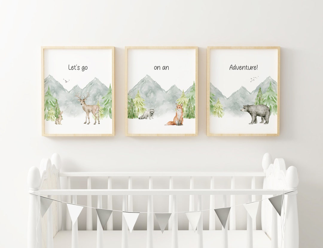 Woodland Nursery Art Print, Mountain Wall Art Forest Printed and ...