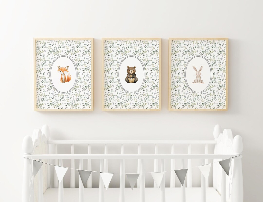Woodland Animal Nursery Wall Art Set of 3 Forest Animal Print Rustic ...