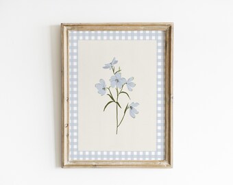 Blue Floral Nursery Art  Wildflower Botanical Art Print Cottagecore Baby Room Decor Grandmillennial Powder Blue Wall Decor BUE1-A1
