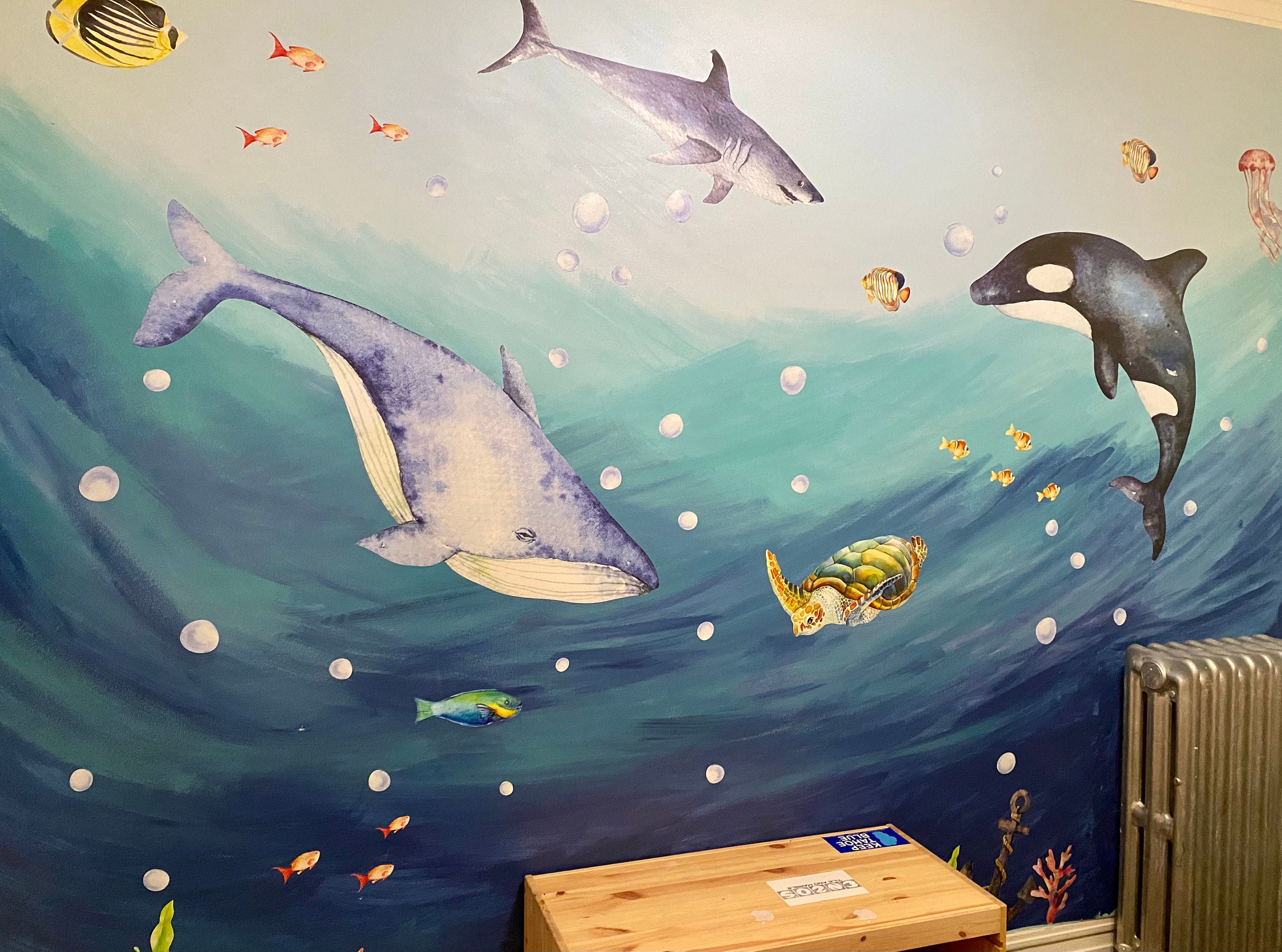 Autocollants Muraux Sea Life – Orque, Dauphin, Raie Manta – Vinyl Amovible – Neuf