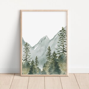 Art mural pépinière bois version imprimée, art mural montagne, décoration de chambre d'enfant pépinière de forêt - impressions de chambre d'enfant aquarelle bois - WL2 image 8