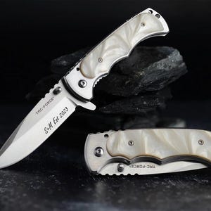Personalized Pearl POCKET KNIFE pearl handle. Custom engraved pocket knife. Fathers day gift. Gift for Dad, him boyfriend groomsman