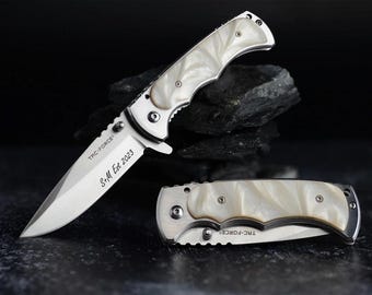 Personalized Pearl POCKET KNIFE pearl handle. Custom engraved pocket knife. Fathers day gift. Gift for Dad, him boyfriend groomsman