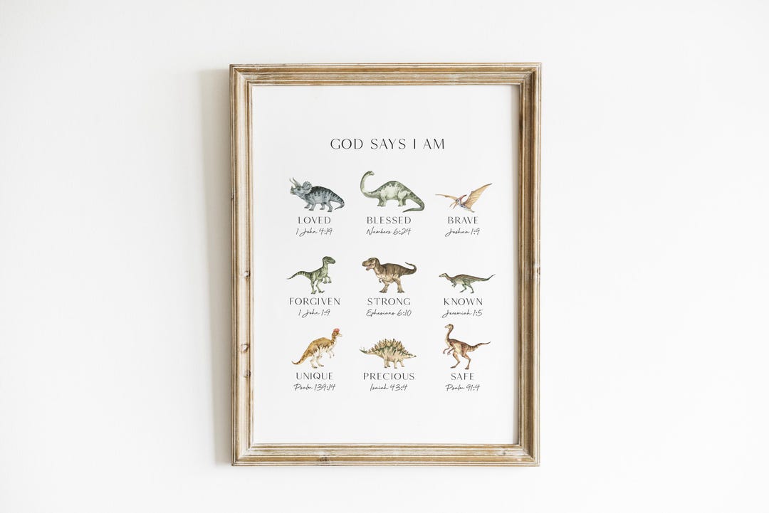 God Says I Am Dinosaur Nursery Art Watercolor Dinosaur Wall Art ...