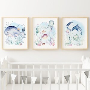 Under the Sea Ocean Art Prints PRINTED Set of 3 Ocean art prints printed on high quality art paper perfect for your ocean nursery! U02 image 3