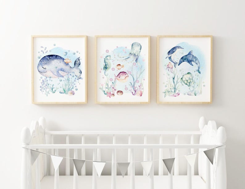 Under the Sea Ocean Art Prints PRINTED Set of 3 Ocean art prints printed on high quality art paper perfect for your ocean nursery! U02 image 3