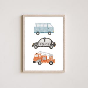 Personalized Transport Nursery Prints. Custom Name prints, boy room trucks and cars custom name prints Trucks decor Set of 3 CR1-A1 image 5