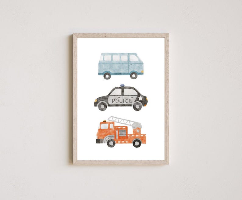 Personalized Transport Nursery Prints. Custom Name prints, boy room trucks and cars custom name prints Trucks decor Set of 3 CR1-A1 image 5