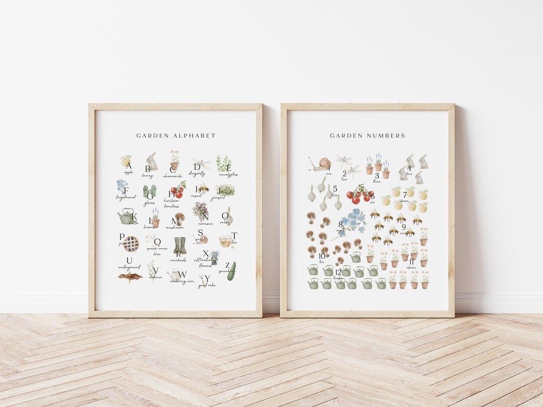 Alphabet and Numbers Garden Nursery Wall Art Educational Vintage ...