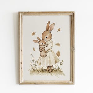 Bunny Mom and Baby Nursery art print Bunny Rabbit Nursery Watercolor bunny art vintage Printed and shipped on high archival paper NN19-A1