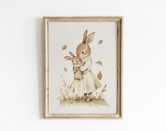 Bunny Mom and Baby Nursery art print Bunny Rabbit Nursery Watercolor bunny art vintage Printed and shipped on high archival paper NN19-A1