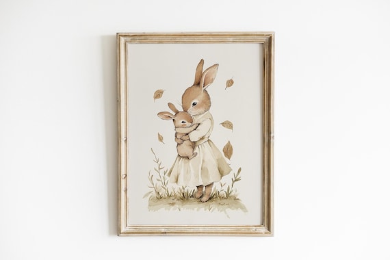 Bunny Mom and Baby Nursery art print Bunny Rabbit Nursery Watercolor bunny art vintage Printed and shipped on high archival paper NN19-A1