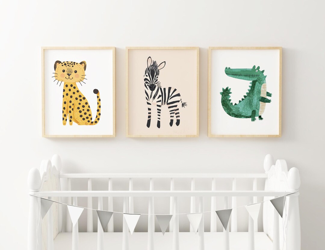 Safari Nursery Wall Art Jungle Animal Baby Room Decor Gender Neutral ...