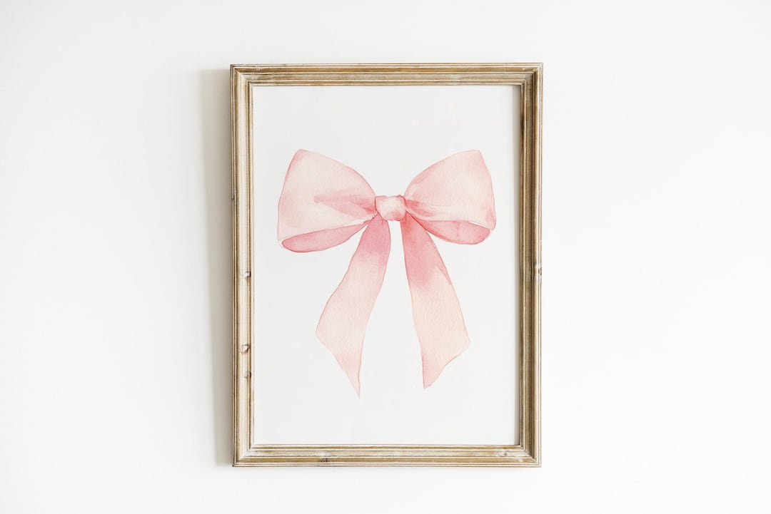 Pink Bow Wall Art Print Watercolor Ribbon Painting Girl Nursery Blush ...