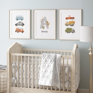 Personalized Transport Nursery Prints. Custom Name prints, boy room trucks and cars custom name prints Trucks decor Set of 3 CR1-A1 image 9