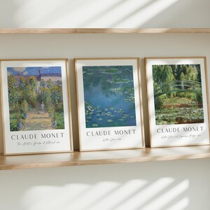 Pintura de paisaje impresionista de Claude Monet, pintura vintage, galería de pared, impresa y enviada en papel de alto archivo, juego de 3 AV13-A3