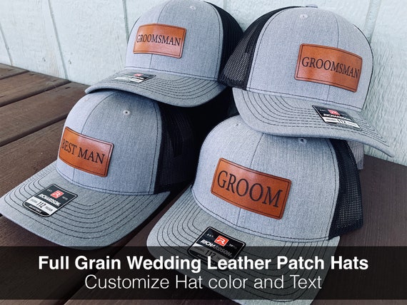 Custom Leather and Wood Patches Engraved with Your Logo Hats - Affordable Custom Hats & Caps Heather/Black