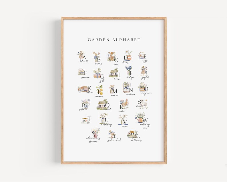 Garden Alphabet Nursery Art ABC Print Botanical Baby Room Educational ...