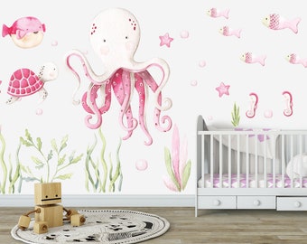 Under the Sea PINK Fabric or Vinyl Wall Decal set for your nursey, no sticky residue and its repositionable!