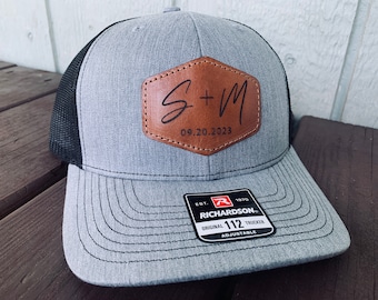 Leather patch hat for wedding.  Wedding gift for groom. Bachelor party gift for groom. Perfect Gift for the Groom!