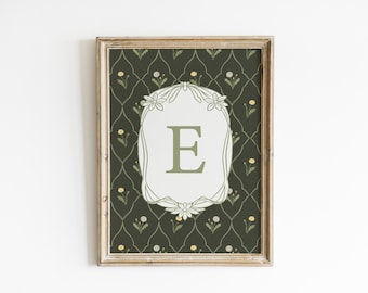 Personalized Floral Art For Girls Room Cottagecore Decor Flower Art Green Wall Art Cozy Home Decor Botanical Print Baby Shower Gift BRM25