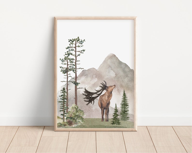 Woodland Nursery wall art PRINTED VERSION, Mountain wall art, tree nursery decor Forest nursery Nursery Prints Watercolor Woodland W05 image 4