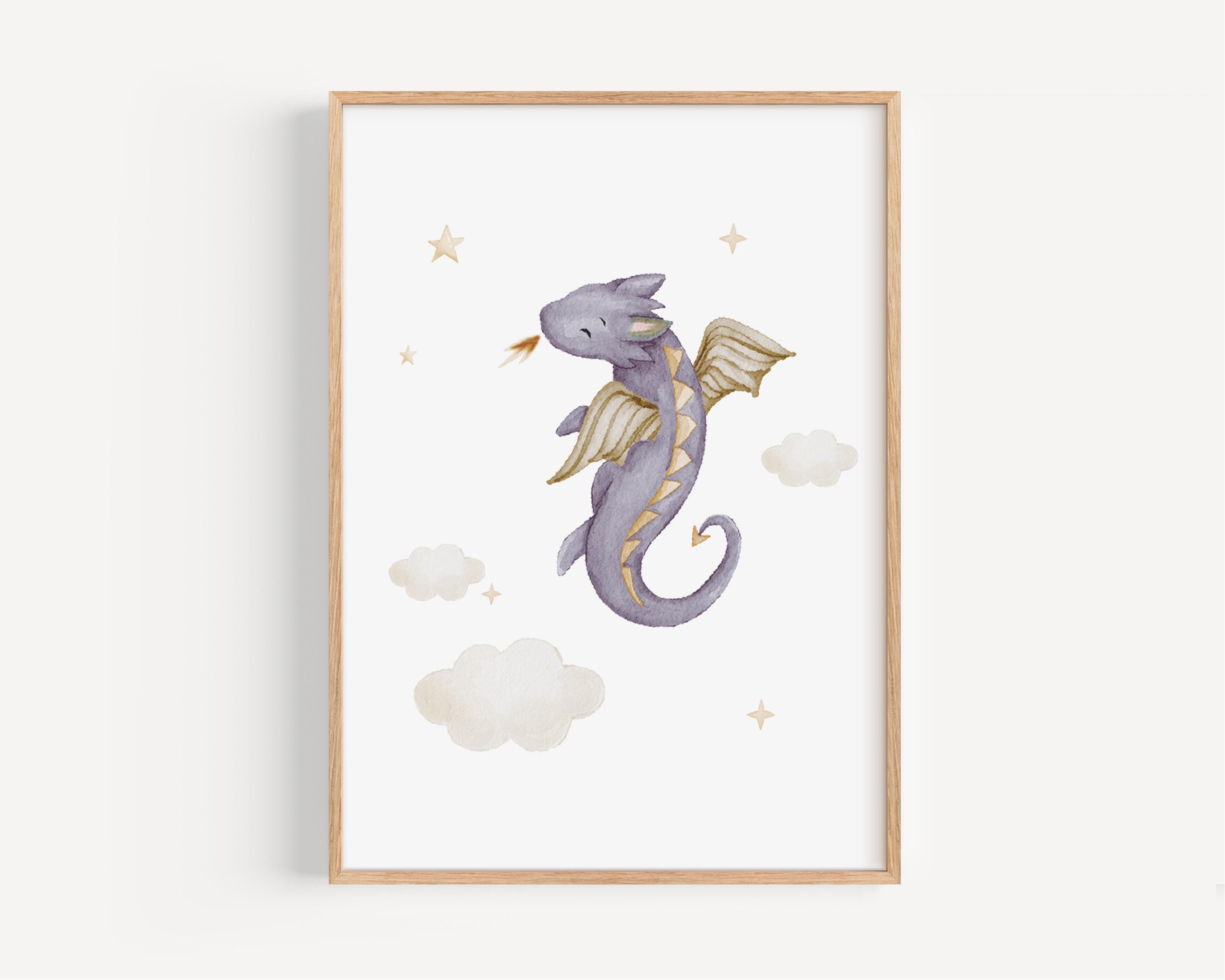 Watercolor Dragon Nursery Wall Art Fairytale Nursery Fantasy Baby Room ...