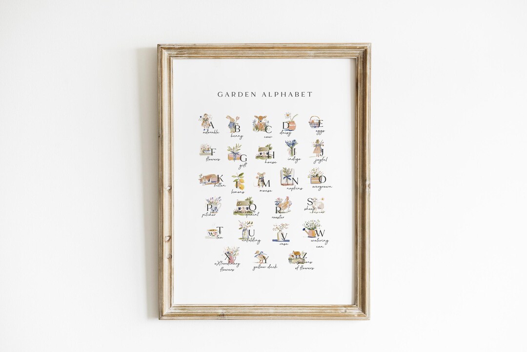 Garden Alphabet Nursery Art ABC Print Botanical Baby Room Educational ...
