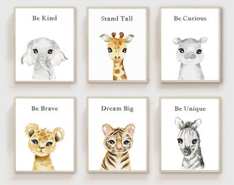 Safari Nursery Art Print - Ensemble de 6 tirages, Décor de pépinière, Imprimez vous-même! Impression numérique uniquement S01
