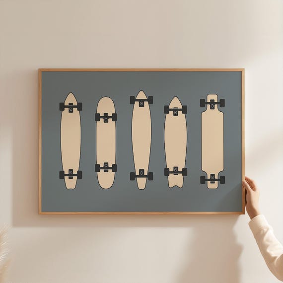 Skateboard Nursery Wall Art Boys Bedroom Decor Blue Nursery Decor Retro Playroom Art Vintage Skateboard Kids Room Decor Skater Art XSPO16-A1